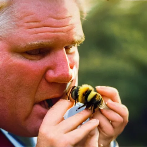 Prompt: photo of doug ford eating a bee cinestill, 8 0 0 t, 3 5 mm, full - hd