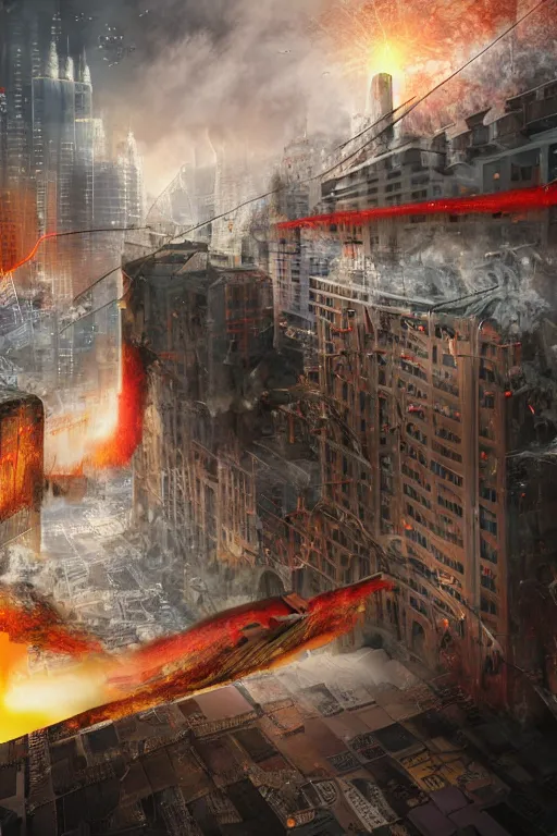 Prompt: stock market collapse, red charts, recession, fantasy, matte painting, office, trader