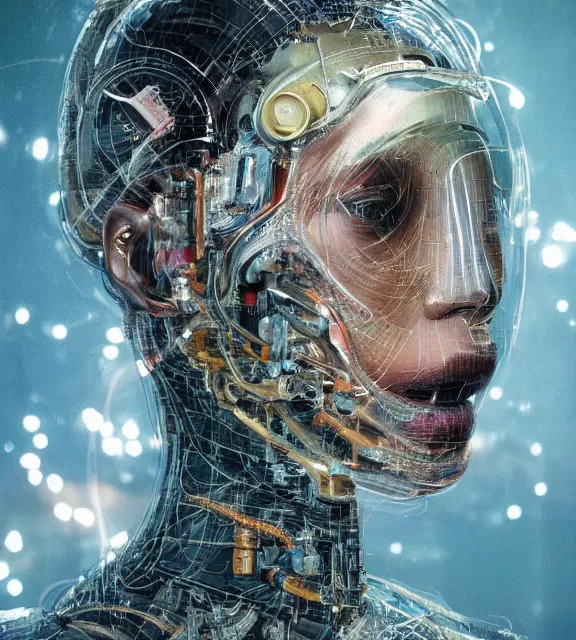 Image similar to hyperrealistic portrait of a woman monster astronaut, sofia coppola, cyberpunk, well lit, intricate abstract. gucci style, intricate artwork, high detail, figurative art, multiple exposure, poster art, 3 d, by stanley kubrick and tooth wu and wlop and beeple, realistic, hyperdetailed, 8 k resolution.