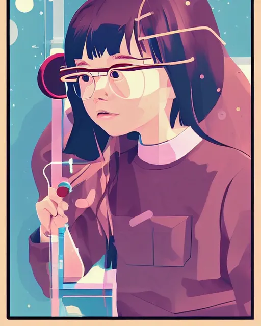 Image similar to a little girl is doing a science experiment. clean cel shaded vector art. minimalist illustration art by lois van baarle, artgerm, helen huang, by makoto shinkai and ilya kuvshinov, rossdraws