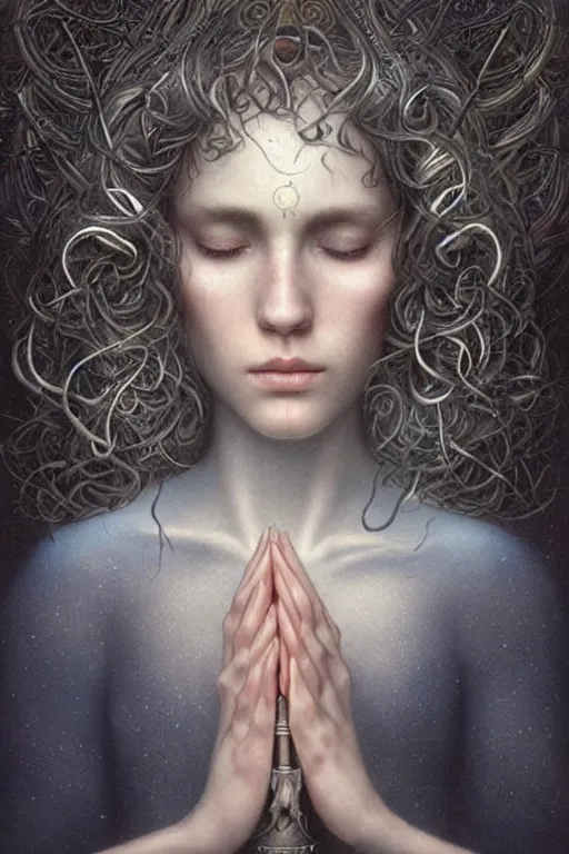 Image similar to wizard listening to godly music, closed eyes, highly detailed, expressive eyes, beautiful, perfect proportions, highly intricate, art by tom bagshaw and alex gray