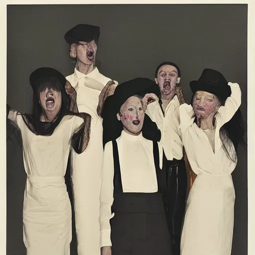 Prompt: Wir hören ein Singen im Raum Singen im Raum, singen im Raum Wir jagen die Monotonie Monotonie, Monotonie, by Juergen Teller, Hannah Hoch, Yohji Yamamoto