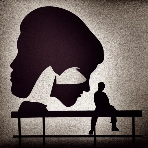 Prompt: a woman and man apart, silhouette, abstract, album art, melancholic,