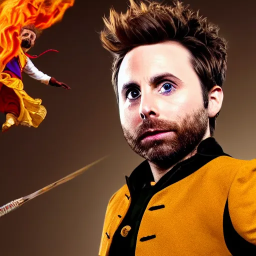 Image similar to charlie day as a matador, hyper detailed, action shot, 8 k