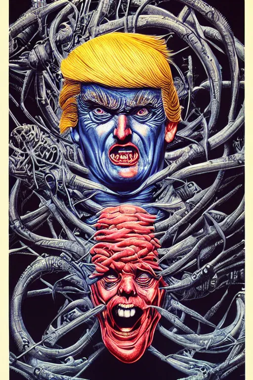 Prompt: donald trump's disgusting true form, horror, high details, intricate details, by vincent di fate, artgerm julie bell beeple, 9 0 s, inking, vintage 6 0 s print, screen print