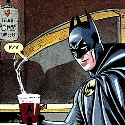 Image similar to batman pouring a pint for a horse aggressively