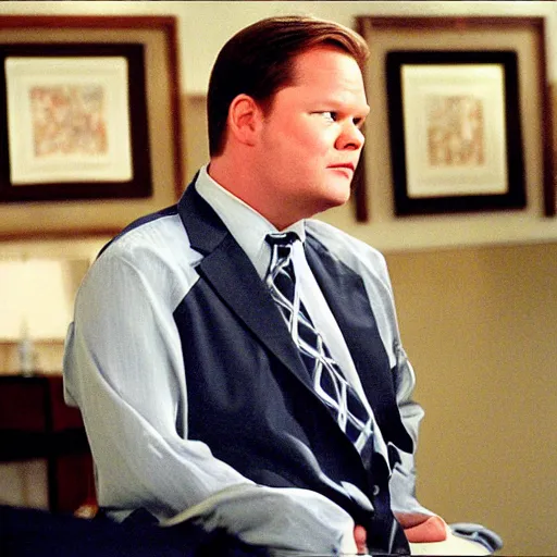 Prompt: cine still of andy richter wearing navy suit and necktie in comedy drama ( 2 0 0 3 ), finely detailed