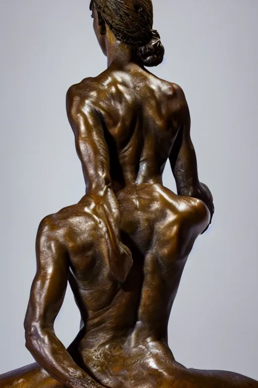 Prompt: detailed photo of famous old bronze patina statue of woman, various poses, photorealism, intricate detail, a few light reflexions, museum diffuse lighting