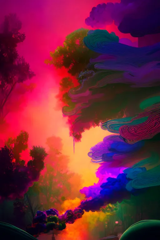 Prompt: colorful smoke forming silhouettes of faces, extremely colorful psychedelic experience, dmt, psilocybin, lsd, intricate, elegant, highly detailed, digital painting, artstation, smooth, sharp focus, illustration, art by krenz cushart, hana yata, octane render, unreal engine, 8 k