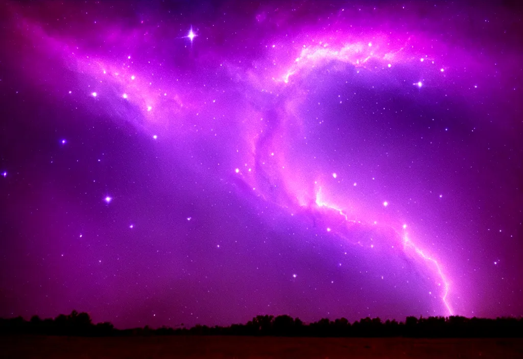 Prompt: purple color lighting storm tornado trippy nebula sky