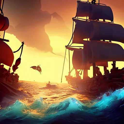 Image similar to sea of thieves scene with a hedgehog on a pirate ship, digital art, epic lighting, game screenshot