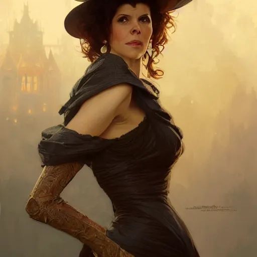 Prompt: Marisa Tomei as Madame Webb, western, D&D, fantasy, intricate, elegant, highly detailed, digital painting, artstation, concept art, matte, sharp focus, illustration, art by Artgerm and Greg Rutkowski and Alphonse Mucha