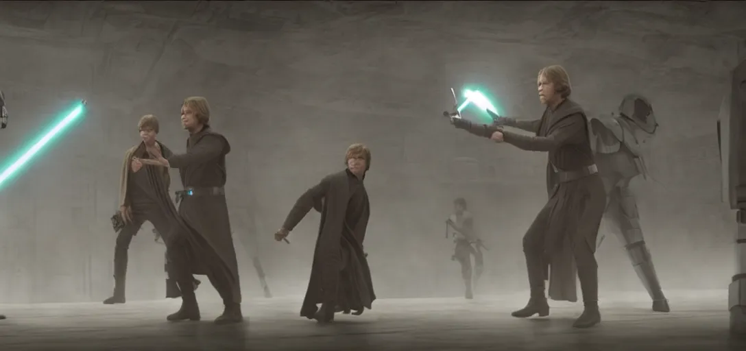 Image similar to Star Wars, HD, Luke Skywalker fights supreme leader Snoke inside imperial facility, realistic, high detailed 4K