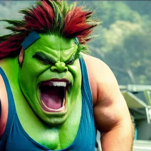 Image similar to movie still of jack black starring as blanka in the 2 0 2 6 live action street fighter movie