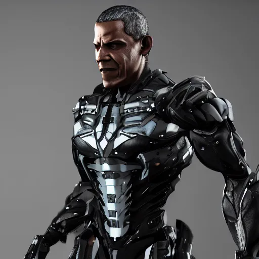 Prompt: Obama as Samuel Rodrigues from Metal Gear Rising, 40nm lens, shallow depth of field, split lighting, smiling, 4k,