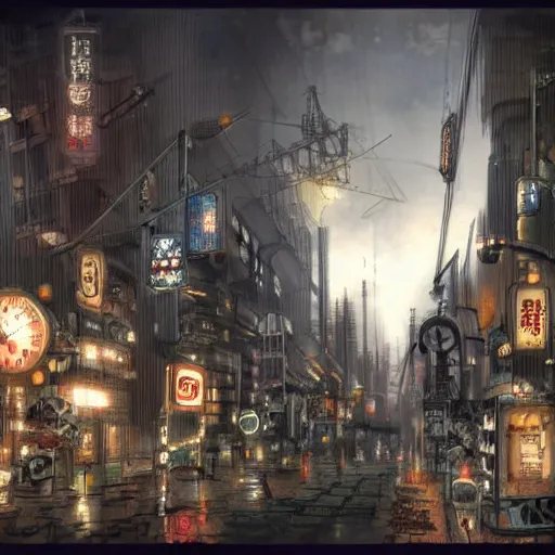 Image similar to tokyo, steampunk style, concept art