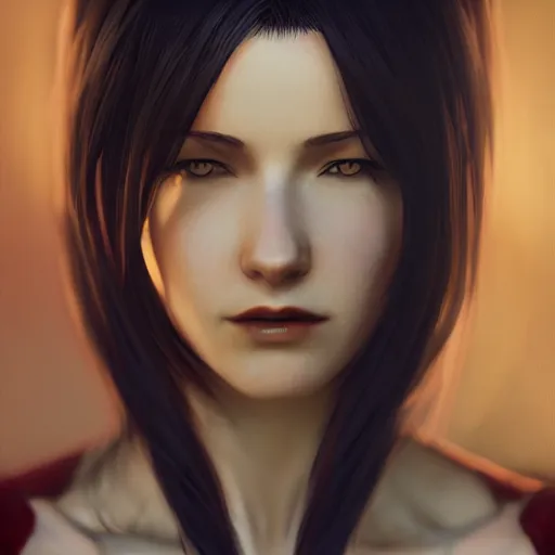 Image similar to charismatic seductive tifa lockhart portrait, atmospheric lighting, painted, intricate, volumetric lighting, beautiful, golden hour, sharp focus, ultra detailed, by leesha hannigan, ross tran, thierry doizon, kai carpenter, ignacio fernandez rios