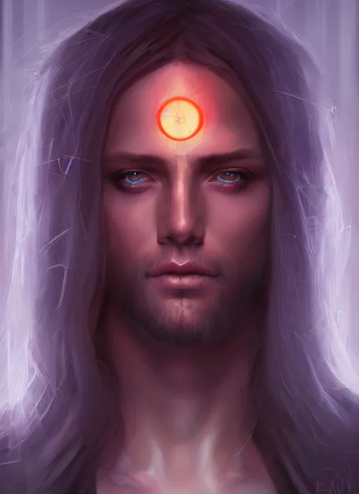 Image similar to « a portrait o cyberpunk jesus christ, glowing eyes, a digital painting by charlie bowater, featured on cgsociety, fantasy art, behance hd, wiccan, artstation hd »