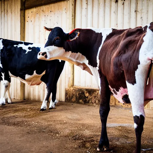 Image similar to dirty bottle of milk and a cow inside slaughterhouse