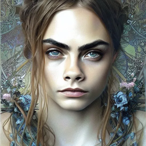 Prompt: amazing lifelike award winning pencil illustration of cara delevingne trending on art station artgerm Greg rutkowski alphonse mucha cinematic