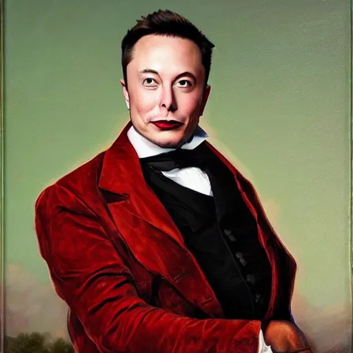 Prompt: elon musk in a funny victorian portrait, oil painting