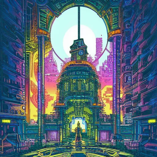 Image similar to cyberpunk portal to a beautiful palace by dan mumford