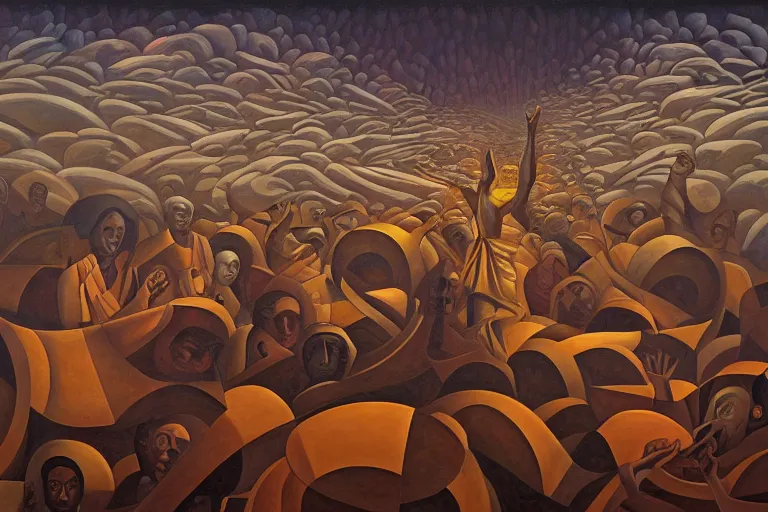 Prompt: the rains of prometheus by jeffrey smith, cubism, oil on canvas, trending art station, masterpiece