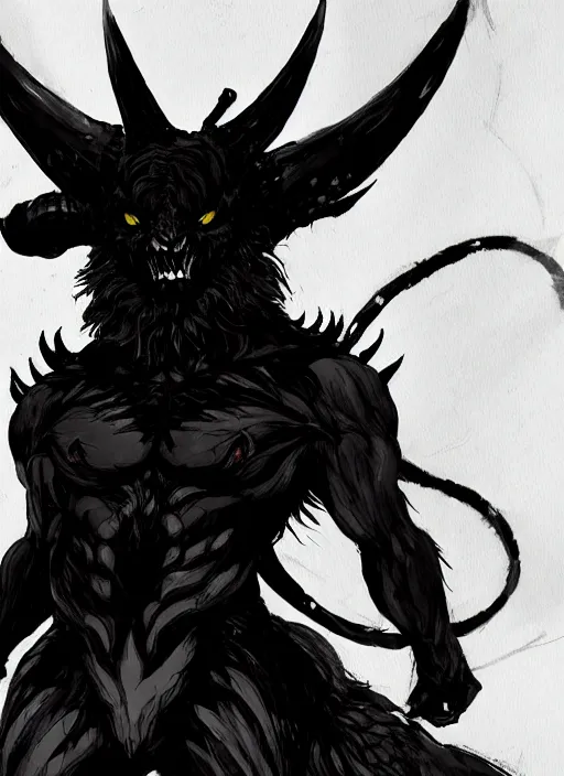 Prompt: A horned shadow demon bear spirit with sharp claws. In style of Yoji Shinkawa and Hyung-tae Kim, trending on ArtStation, dark fantasy, great composition, concept art, highly detailed.