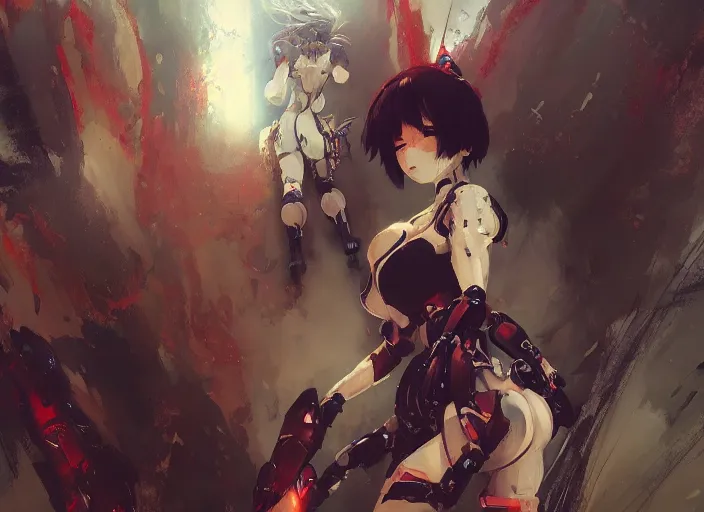 Prompt: anime girl mecha, yandere intricate, elegant, highly detailed, vivid colors, john park, frazetta, sparth, ruan jia, jeffrey catherine jones