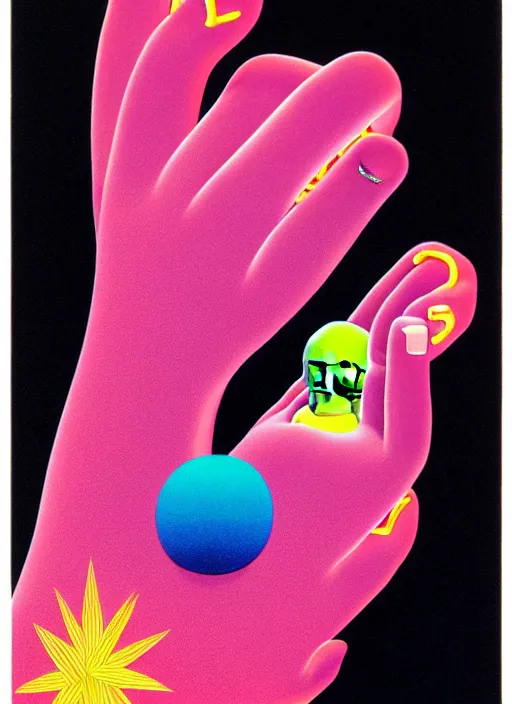 Prompt: closeup of a hand balancing shapes on a finger by shusei nagaoka, kaws, david rudnick, airbrush on canvas, pastell colours, cell shaded!!!, 8 k