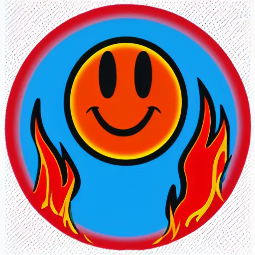 Prompt: a smiley face emoticon wreathed in flames, clip art, deep fried