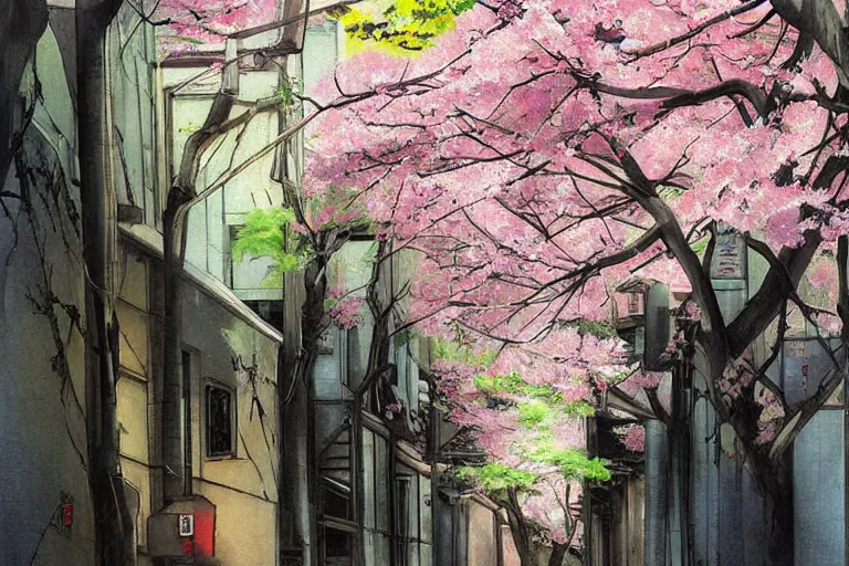 Sakura Blossom and Bridge in Rain at Night Stock Illustration -  Illustration of sakura, landscape: 267272192