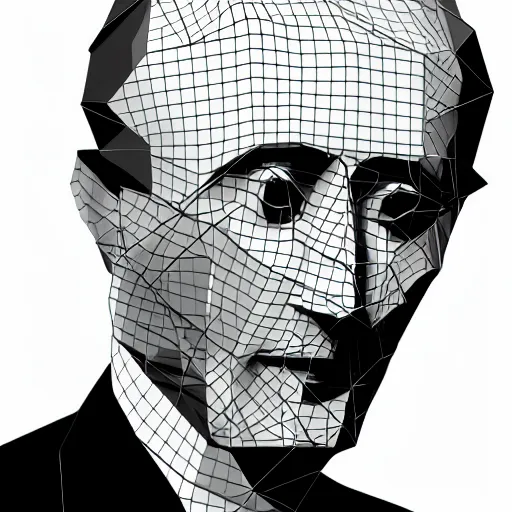 Image similar to low poly mesh model of Marcel Duchamp, vector, wireframe