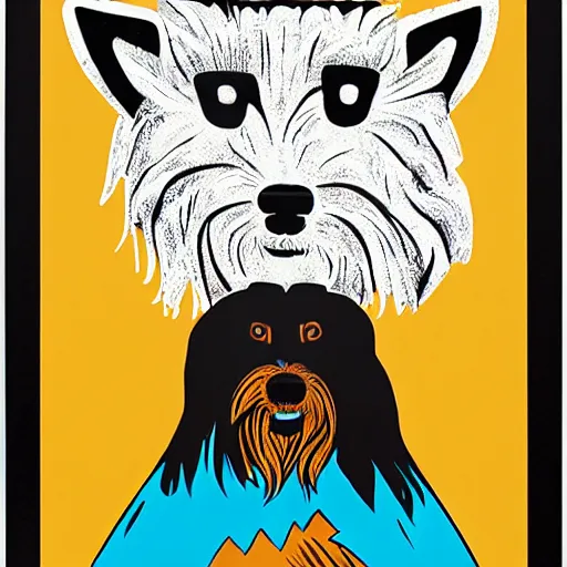 Image similar to tlingit haida lithographic, havanese dog, abstract, lithograph print by nathan jackson and tristan - wolf and maynard johnny jr. and cori savard