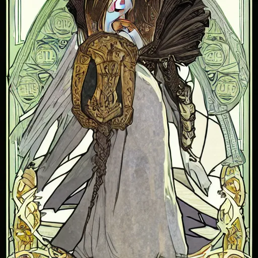 Prompt: Dark souls medieval concept art made in the style of alphonse mucha and onedarkbird, 8k