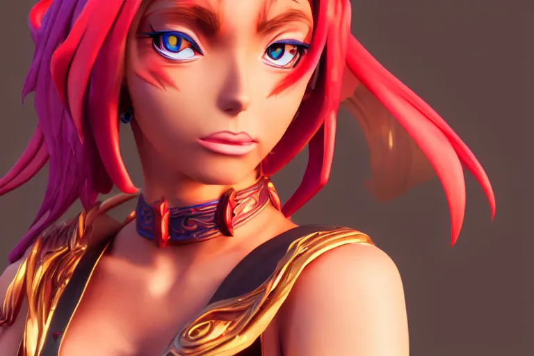 Image similar to character Lina Inverse from anime Slayers (1995 – 2009), Lina from game Dota 2, rendered in Cinema 4D and Octane and Unreal Engine 5, hyperrealism, full body photogenic shot, digital render, cinematic lighting ornate earrings, 8k resolution, masterpiece work