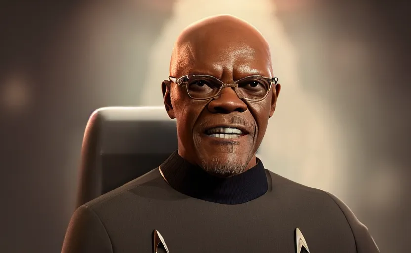 Prompt: Samuel Jackson in Star Trek, 4K UHD image, octane render,