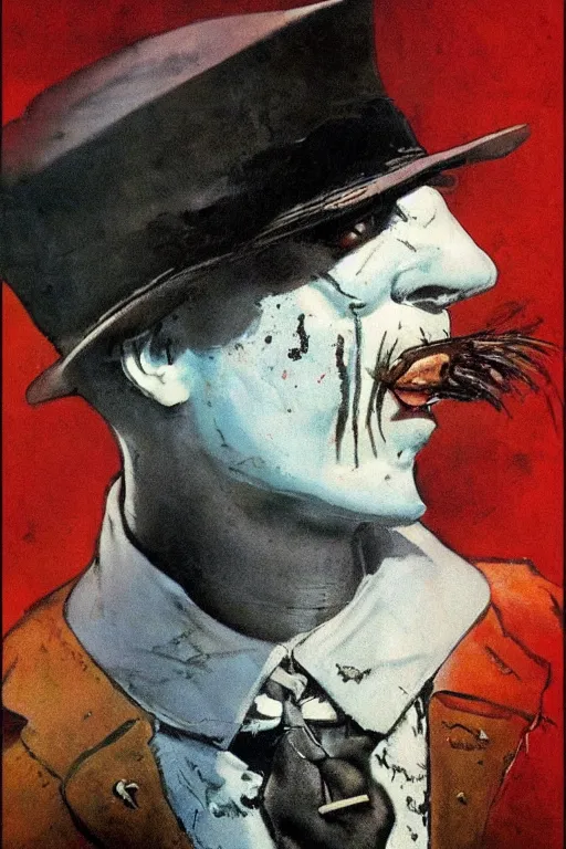 Image similar to Walter Joseph Kovacs aka Rorschach from the movie Watchmen painted by Norman Rockwell