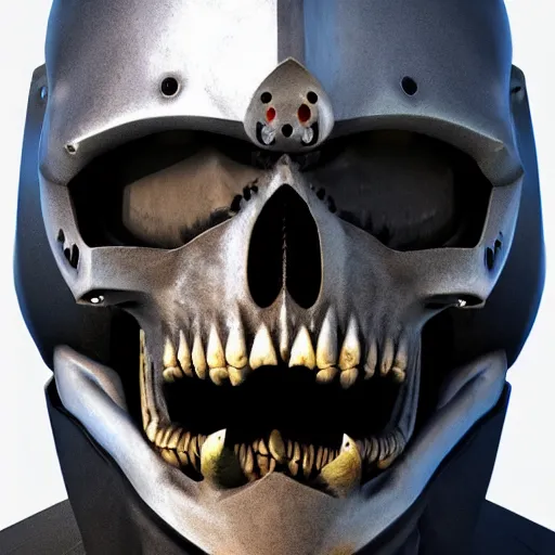 Prompt: grimdark space knight skull helmet, terrifying, grimdark, photorealistic, front view, symmetrical, artstation