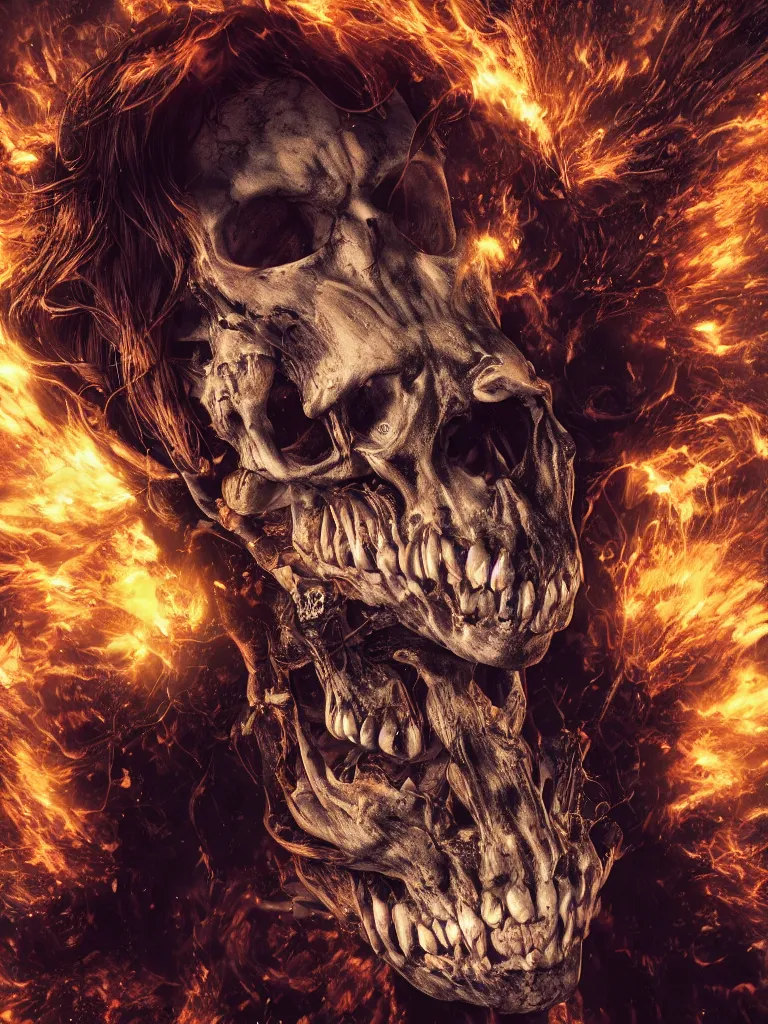Prompt: a hyperrealistic portrait of a mutant with bones and brains, explosion, 8k