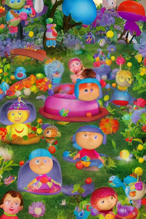 Prompt: in the night garden tombliboos as old people high resolution