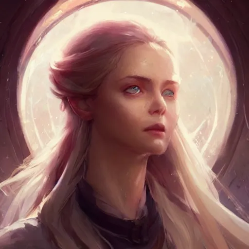 Prompt: a portrait of a beautiful lady with adorable eyes, beautiful eyes, looking up onto the sky, light smiling, art of wlop and greg rutkowski, epic fantasy art, bright light masterpiece, ray of light through white hair