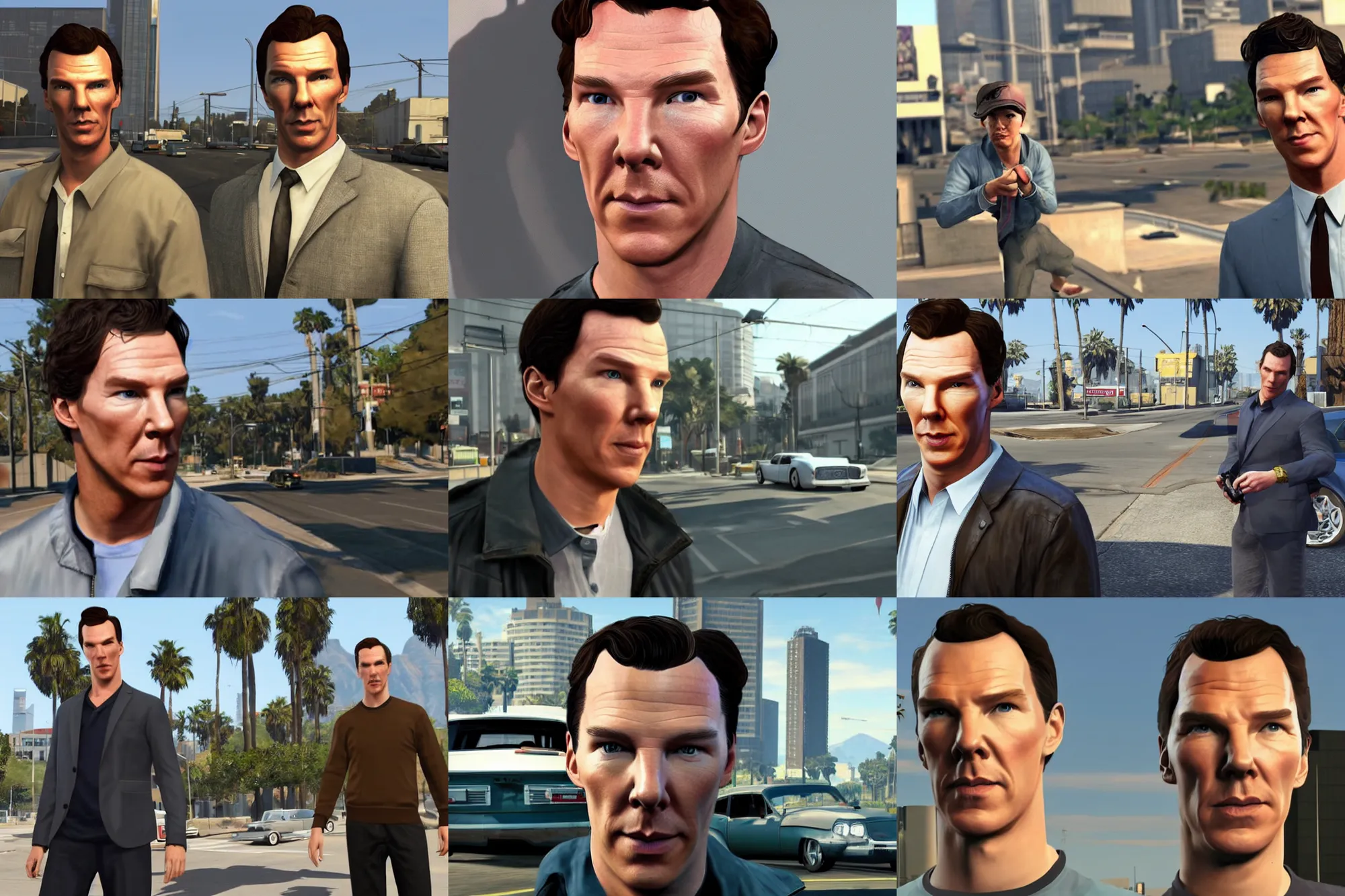 Prompt: a screenshot of benedict cumberbatch in the video game gta v. 3 d rendering. unreal engine. amazing likeness. very detailed. cartoon caricature.