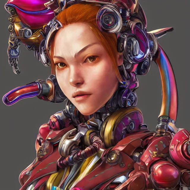 Image similar to studio portrait of lawful good colorful female holy mecha paladin absurdly beautiful, elegant, young sensual graceful woman, ultrafine hyperrealistic detailed face illustration by kim jung gi, irakli nadar, intricate linework, sharp focus, bright colors, matte, octopath traveler, final fantasy, unreal engine highly rendered, global illumination, radiant light, intricate environment