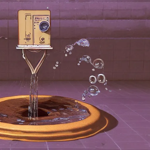 Image similar to a stream of water entering a machine made from organs and producing a coin in the style of an instructions manual, 8k , unreal 5