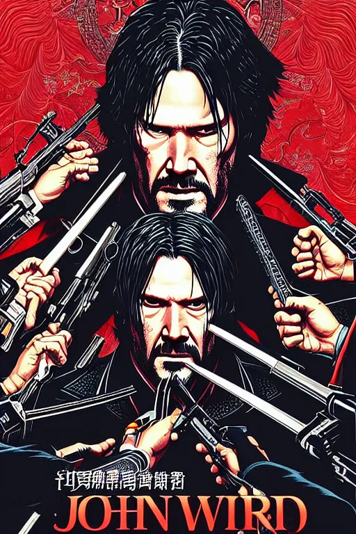 Image similar to poster of john wick as a samurai, by yoichi hatakenaka, masamune shirow, josan gonzales and dan mumford, ayami kojima, takato yamamoto, barclay shaw, karol bak, yukito kishiro