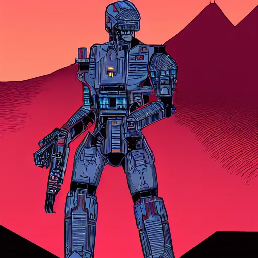 Prompt: megatron standing in a desert by kilian eng