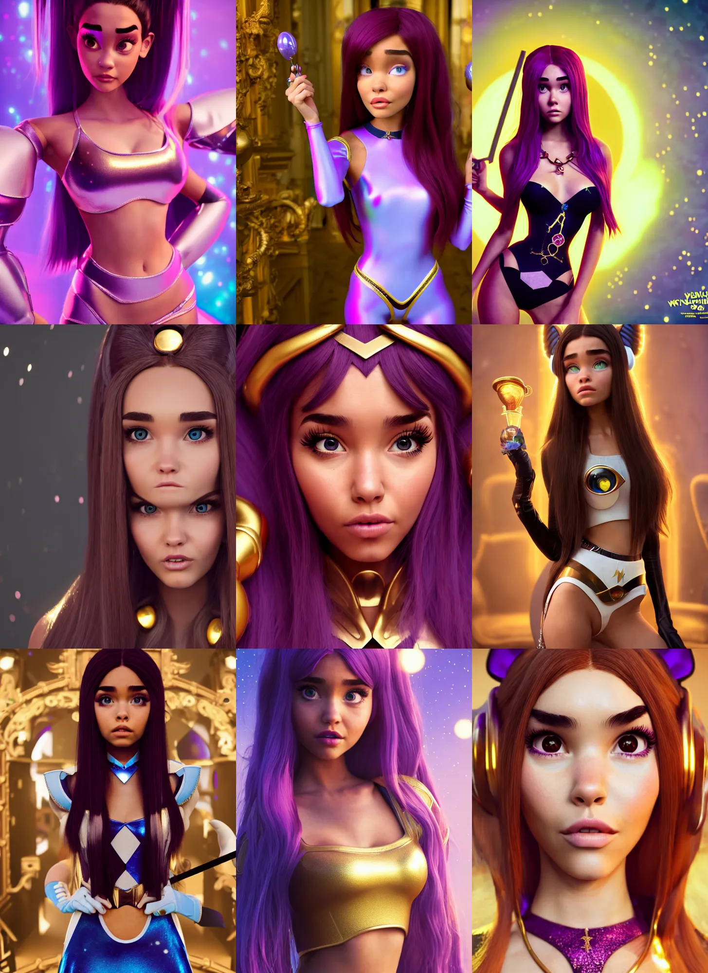 Prompt: pixar woman madison beer as edm hermoine cosplay | jewelry | glamorous oily soft polished rich indecent ornate modern | weta disney movie still photo | hi - fructose, sci fi fantasy, golden ratio, smooth, octane render, sharp focus, artstation, concept art | rutkowski, artgerm, mucha, wlop, loish |