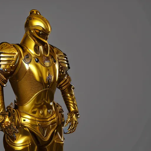 Image similar to portrait of armour gold statue reflect chrome, 8 k uhd, unreal engine, octane render in the artstyle of finnian macmanus, john park and greg rutkowski