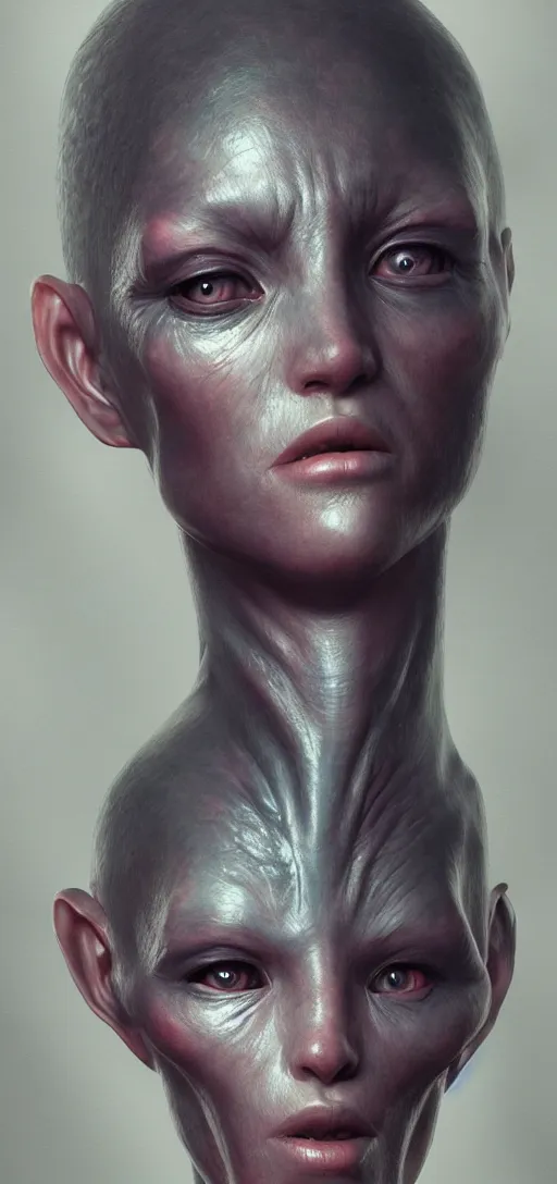 Prompt: realistic detailed portrait of the half alien women, dynamic lighting, photorealistic fantasy concept art, trending on art station, stunning visuals, creative, cinematic, ultra detailed